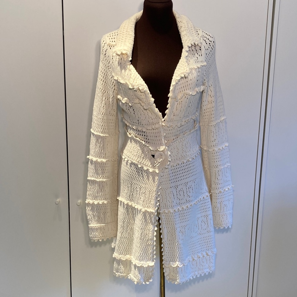 Anthropologie knitted & Knotted knitted long cardigan crochet details S